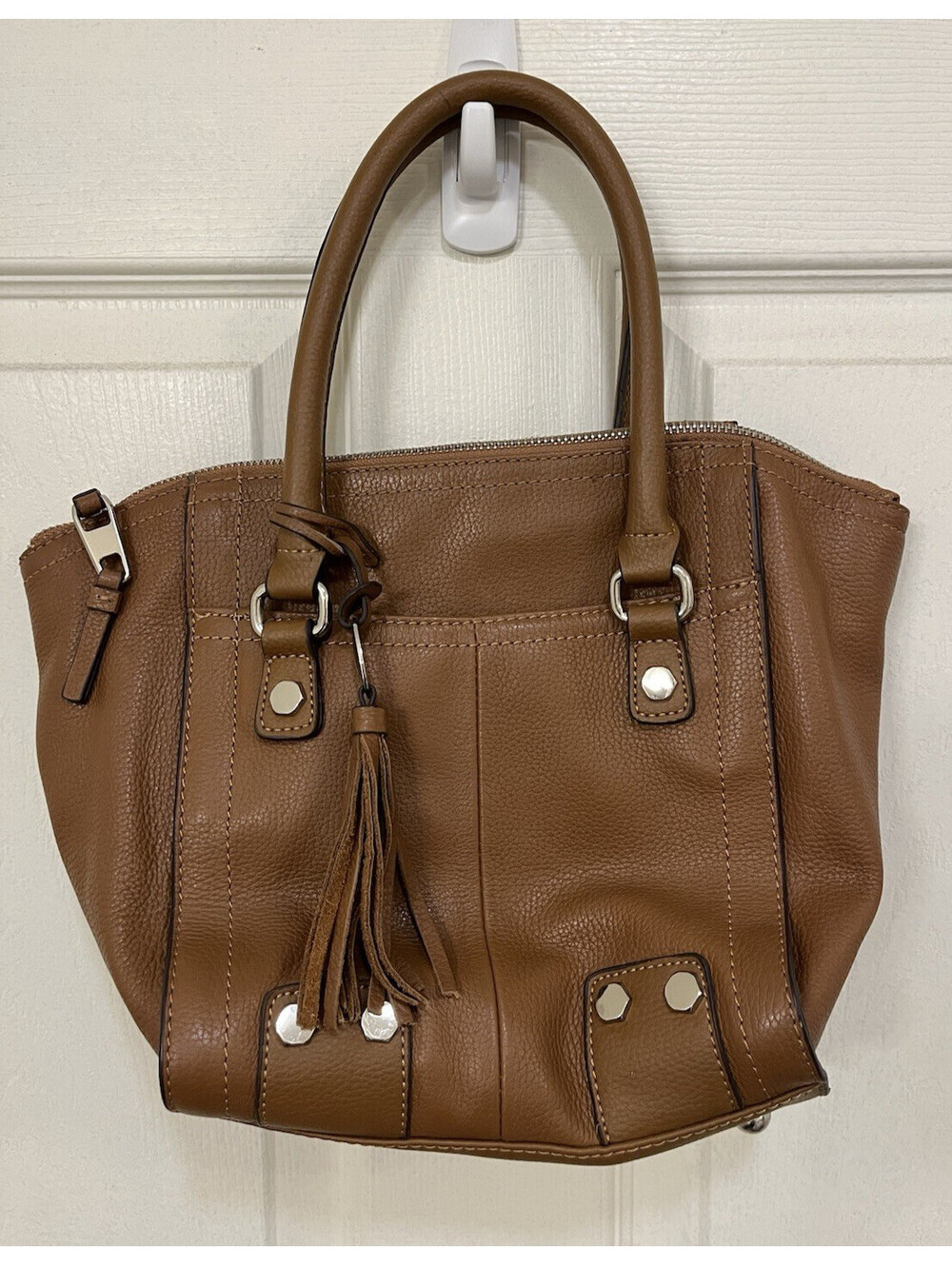 Tignanello Handbag Purse Leather Double Handle Shoulder Bag Large Camel Brown